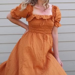 Orange poof sleeve dress